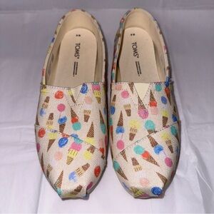 TOMS NWOT Alpargata Slip-On Canvas Shoes Ice Cream Summer Print Women’s Size 8